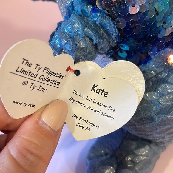 Ty Flippables 2019 Kate the Blue Silver Dragon 9” tall Good Used Condition flaws - Picture 9 of 13